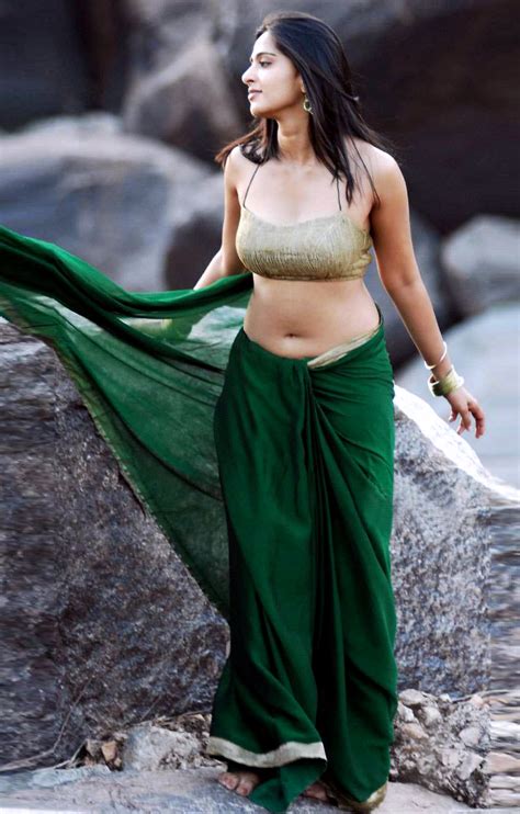 beauty galore hd anushka shetty hot navel in green sari and bikini