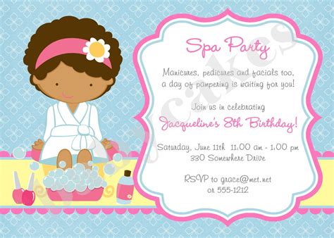 spa party invitation spa birthday party invitation invite spa