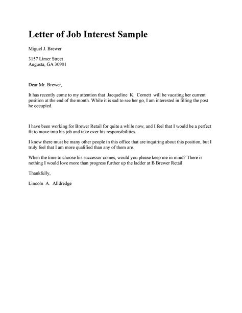 job letter  interest letter  interest examples  format