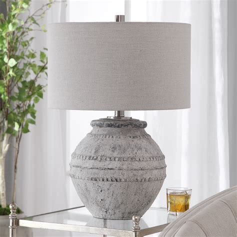 large rustic  world stone gray ceramic table lamp cottage ivory ebay