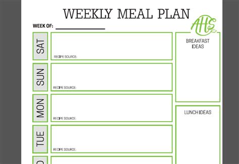 weekly meal planning template  healthy slice  life