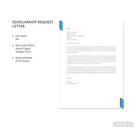 scholarship request letter template  templates