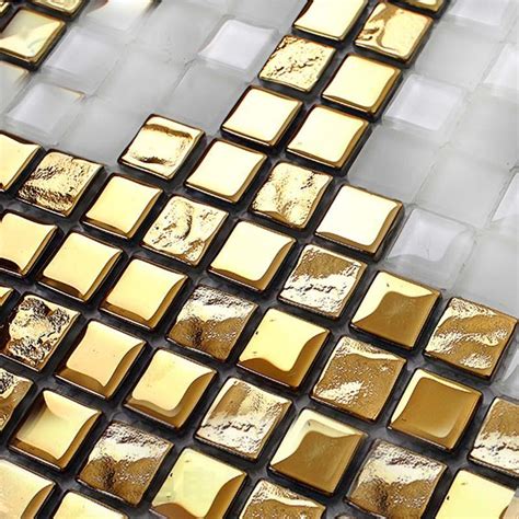 Crystal Mosaic Tile Patterns 20x20mm Gold Glass Tile