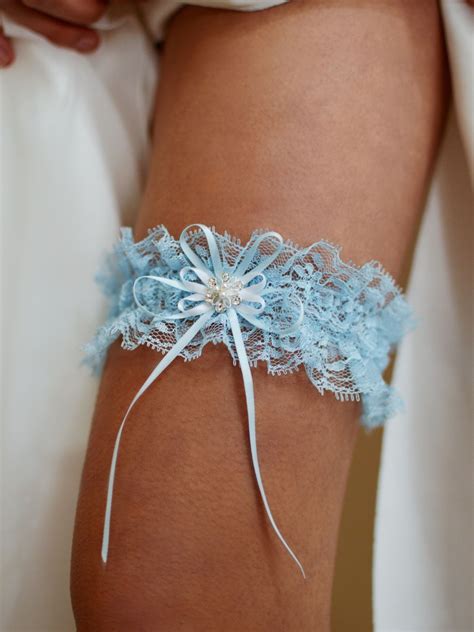 tlg blue lace bridal garter  pretty pearl detail  wedding