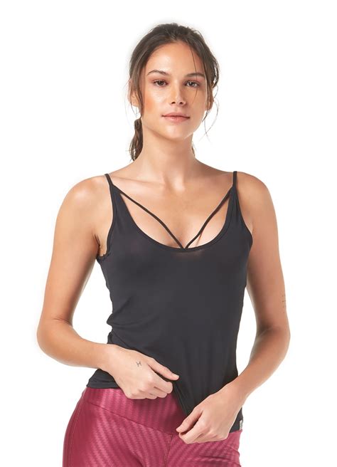 black workout tank top with strappy detail top sheer com relete