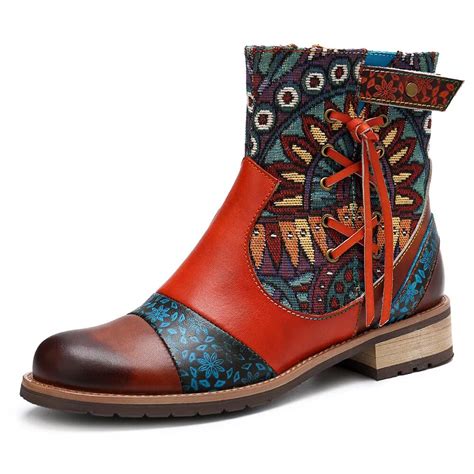 leather womens boots colorful handmade cowboy boots platform boots personalized fashion ankle