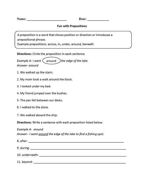 prepositional phrases worksheets fun  prepositions worksheet