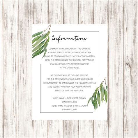 garden willow information card inviting weddings