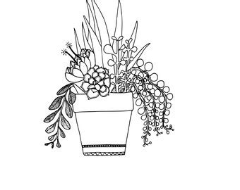 potted plant drawing etsy