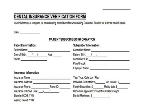 dental insurance verification form  insurance day