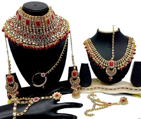 gold plated bridal dulhan full wedding jewelry set in golden etsy