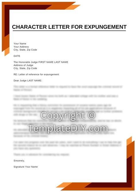 character letter  expungement sample template examples
