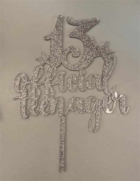 official teenager cake topper silver glitter acrylic