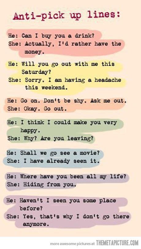 Anti Pick Up Lines Funny Pinterest