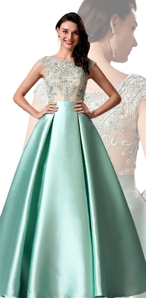 sleeveless green embroidery ball gown formal dress