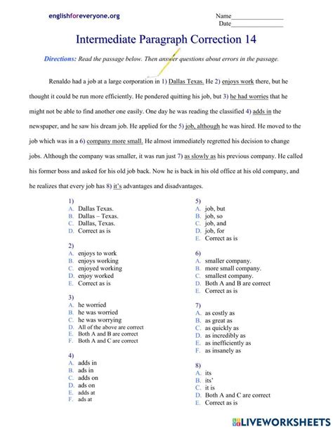 sentence correction worksheets  worksheetscom worksheets library