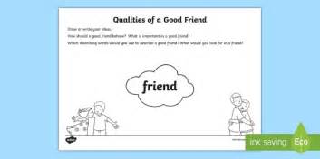good friend qualities activity sheet transition  class