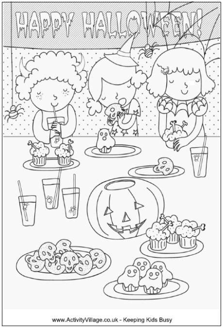 halloween party colouring page