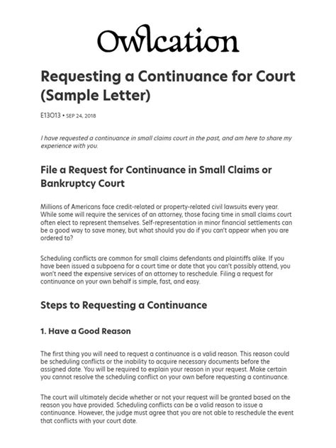 requesting  continuance  court sample letter owlcation