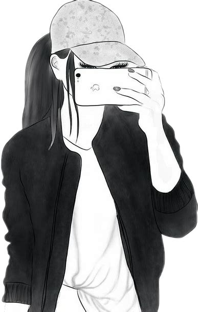 girl drawing draw selfie mirror blackandwhite