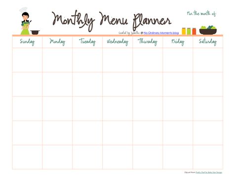 monthly meal planner template  printable printable templates