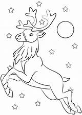 Reindeer Colouring Flying Drawing Colour Sky Christmas Printable Night Through Vectors Clipart Printables Flies He Premium sketch template