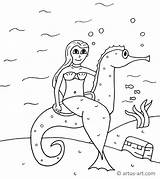Meerjungfrau Seepferdchen Artus Downloaden sketch template