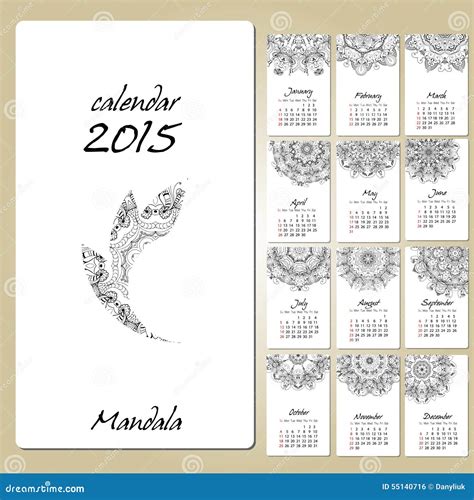 calendario  el ornamento redondo de la mandala  anos ilustracion del vector ilustracion