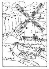 Coloring Windmill Holland Pages Dutch Colouring Adult sketch template