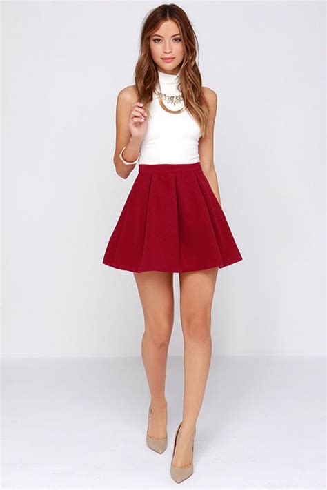 glamorous long stemmed pose wine red mini skirt  luluscom girls  mini skirts red skirts