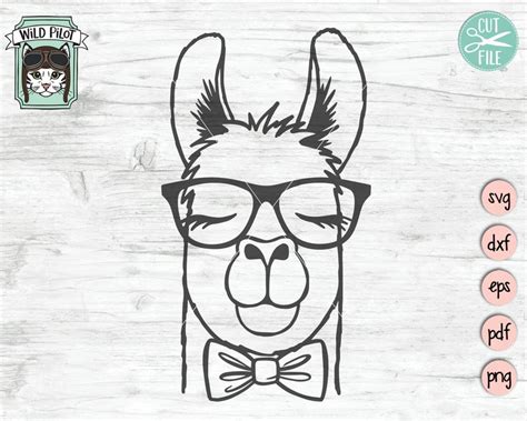 llama svg file llama with glasses bowtie svg llama cut file etsy