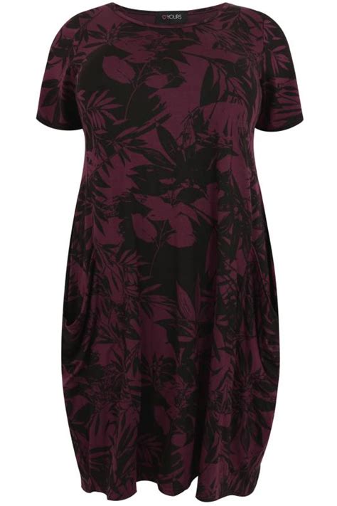 Burgundy And Black Floral Print Jersey Dress With Drop
