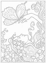 Coloring Pages Fairy Color Adult Fairies Adults Printable Book Books Butterfly Fantasy Kingdom Dover Publications Paint Colouring Drawings Doverpublications Ak0 sketch template