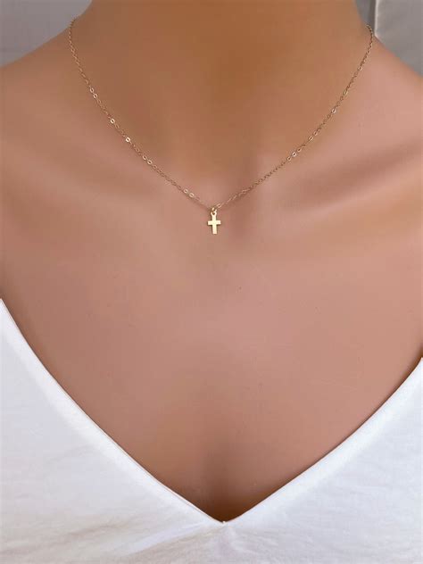 small gold cross necklace  solid gold small solid gold etsy