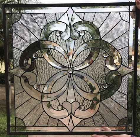 magnificent  pacifica clear beveled leaded stained window glass panel