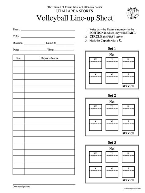 volleyball lineup sheet fill  printable fillable blank