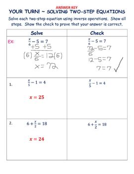 solving  step equations introduction notes worksheets  laura