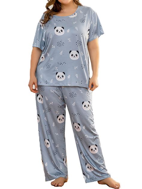 plus size pajama sets women 2pcs set loose baggy tops and long pants pj