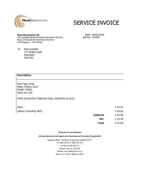 template  invoice  services rendered