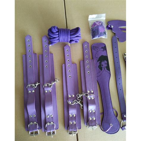 Purple Faux Leather 8pcs Set Adult Toys For Male Couples Leather Fetish