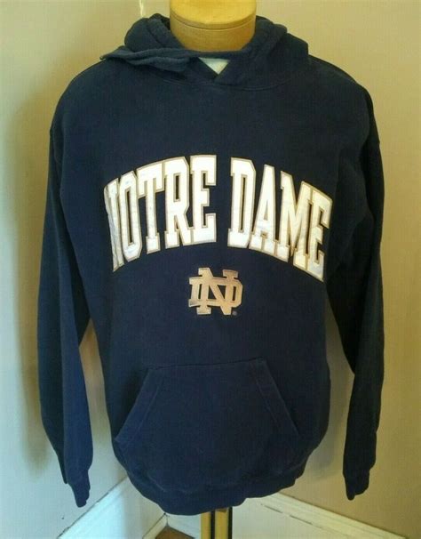 vtg notre dame hoodie jacket sweatshirt pullover large collegiate blue collegiate