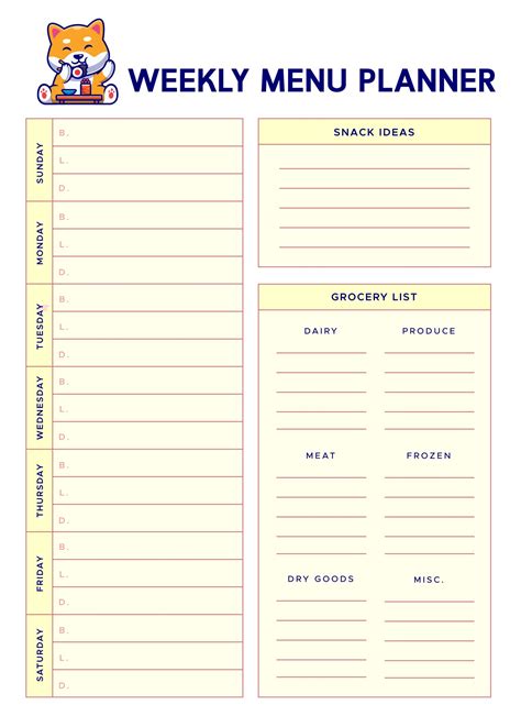 blank meal planner sheet    printables printablee