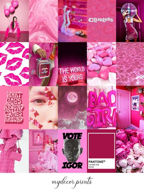 boujee neon pink aesthetic wall collage kit digital download etsy