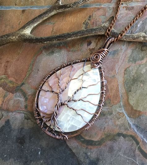 Mother Of Pearl Necklace Wire Wrapped Pink Mother Of Pearl Shell Tree