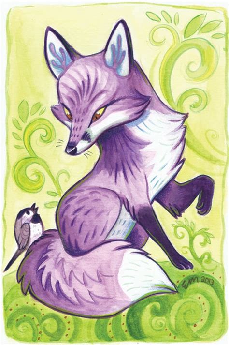purple fox    print     mat fox art art pet fox