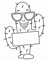 Cactus Cartoon Coloring Sunglasses Template sketch template