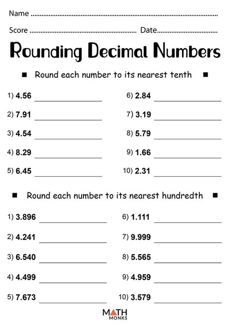 decimals worksheets math monks