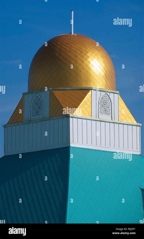 gold dome modern masjid darul hana mosque kuching sarawak malaysia