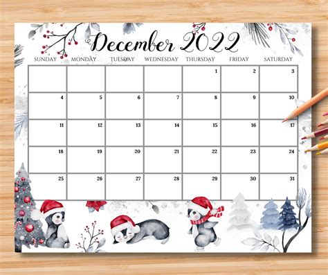 editable december  calendar playful winter  christmas etsy