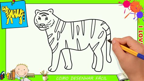 como desenhar um tigre facil passo a passo para crianças e
